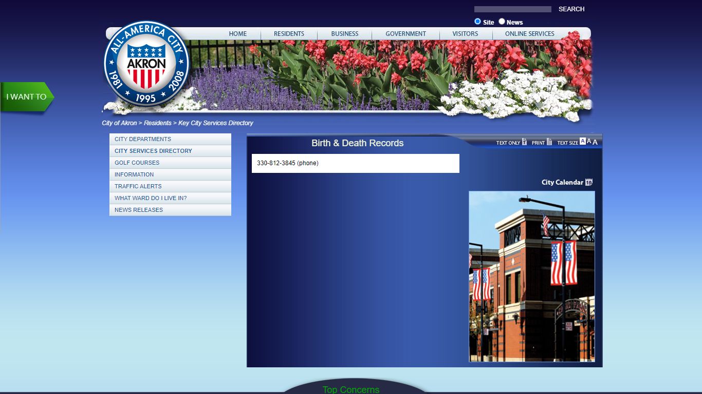 Department / Service - Birth & Death Records : City of Akron